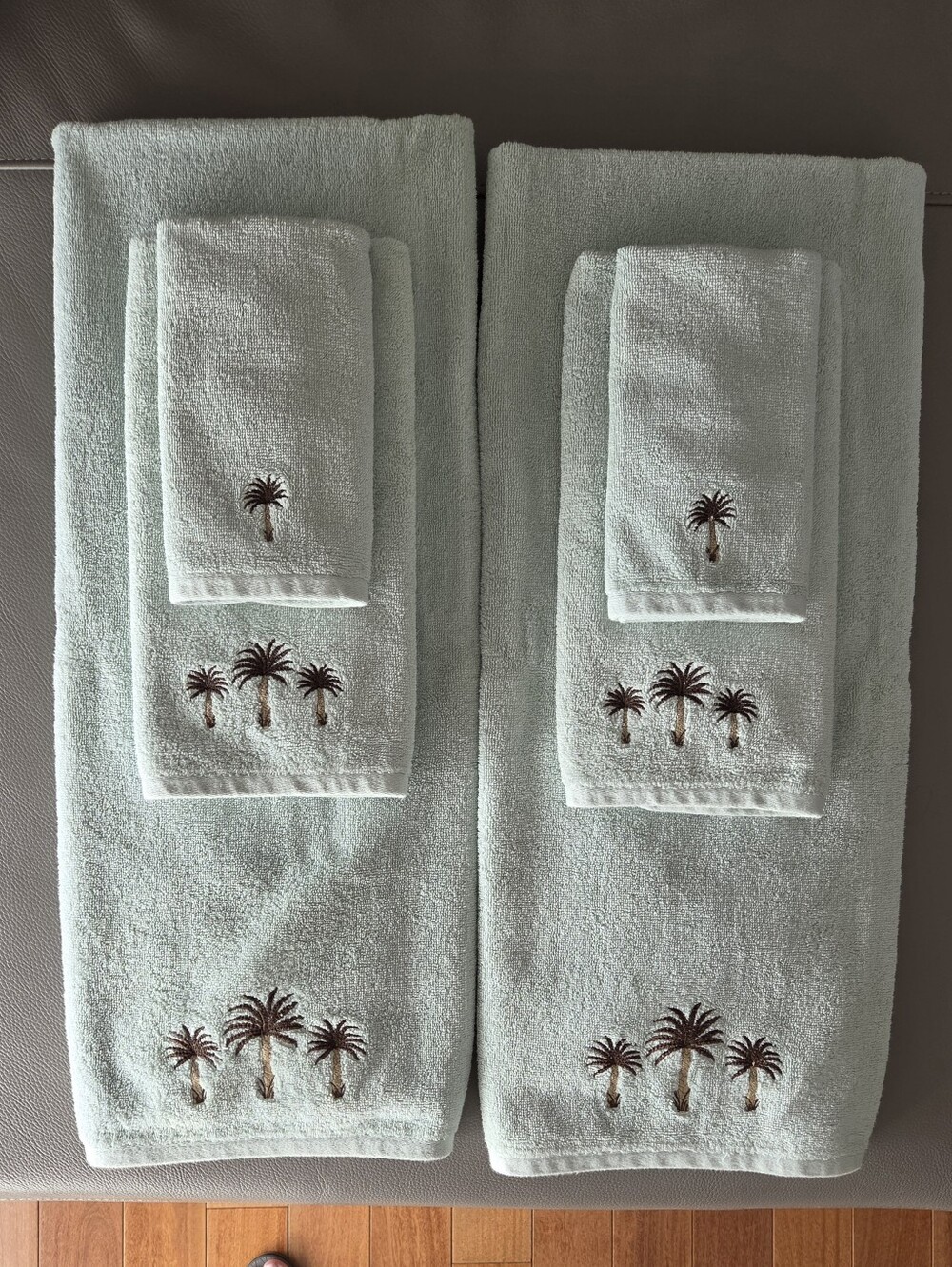 Sage Island Spa Palm Tree Embroidered Towel Set - Seafoam